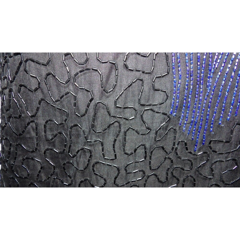 Night Vogue Sequined Beaded Top Shirt Mother of Bride Groom 100% Silk Peacock M - Picture 3 of 12